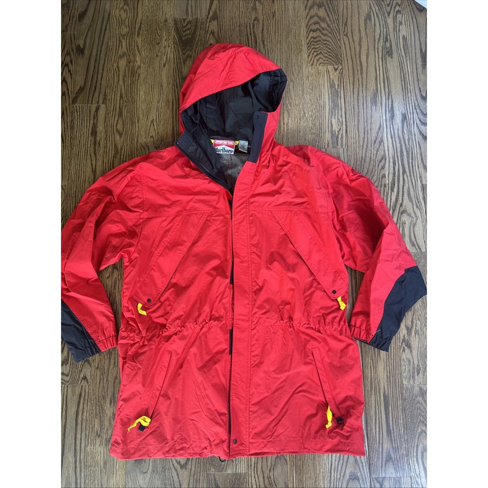 Vintage Marlboro Adventure Team Jacket Mens XL Red Hooded Parka Colorblock 90s